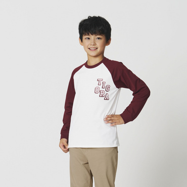 ロングTシャツ(ボルドー×オフホワイト-100cm)