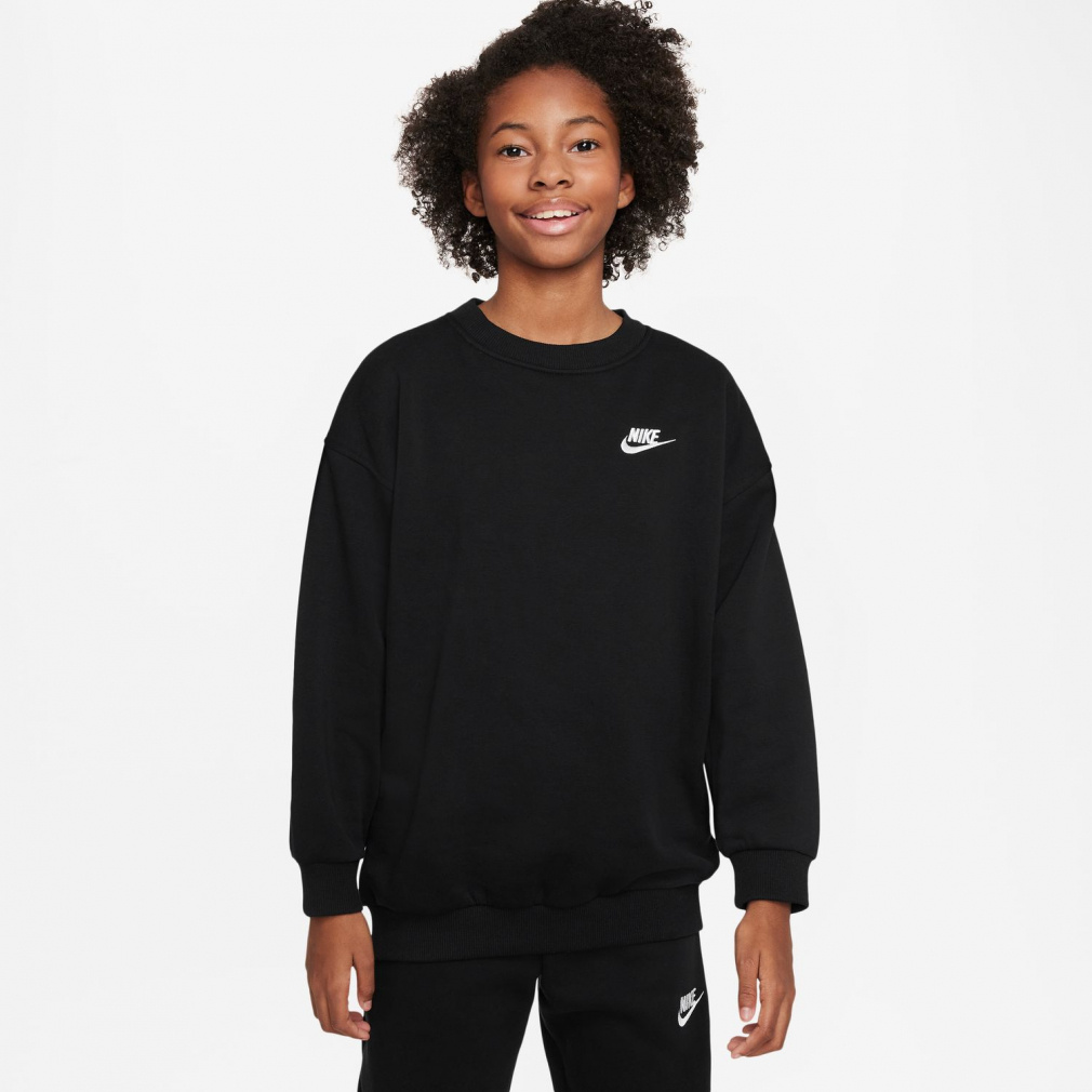 YTH ガールズ NSW クラブフリース OVRSZDLBR L/S クルー(ブラック-130cm)