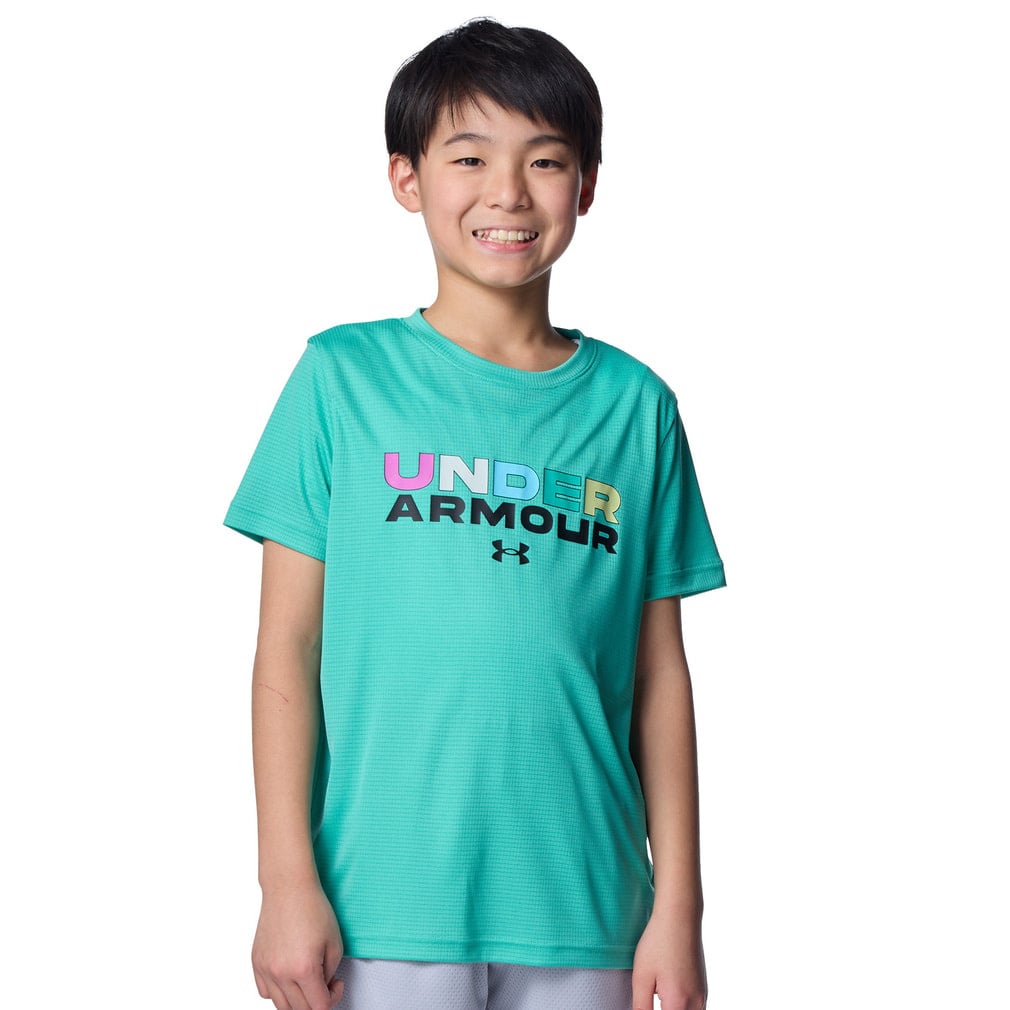 UAスピードストライド ブランド ロゴ ショートスリーブ Tシャツ(イエローグリーン-130cm)