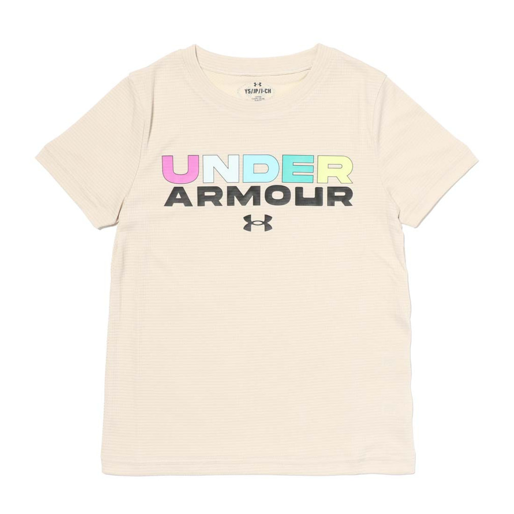 UAスピードストライド ブランド ロゴ ショートスリーブ Tシャツ(ライトベージュ-130cm)