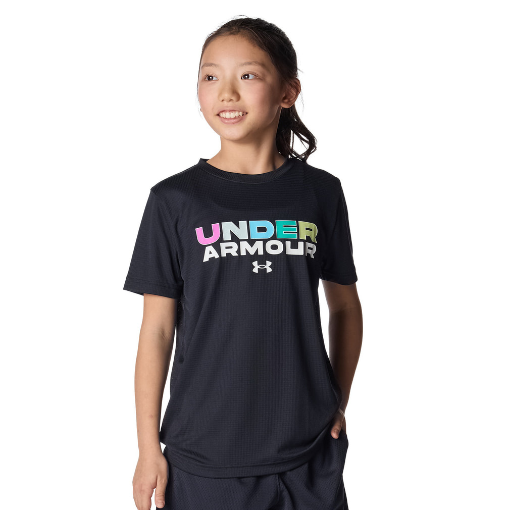 UAスピードストライド ブランド ロゴ ショートスリーブ Tシャツ(ブラック-130cm)