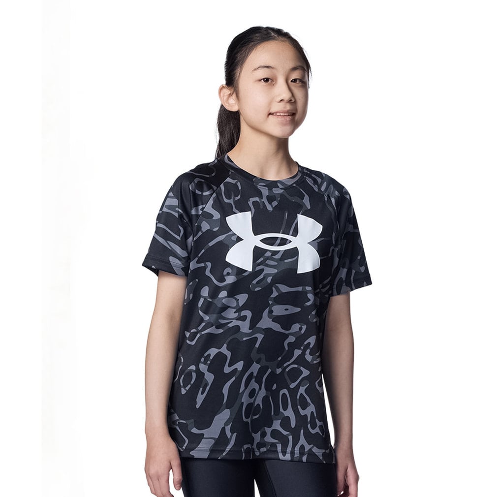 UAテック ビッグロゴ プリントショートスリーブTシャツ(ブラック×グレー-130cm)