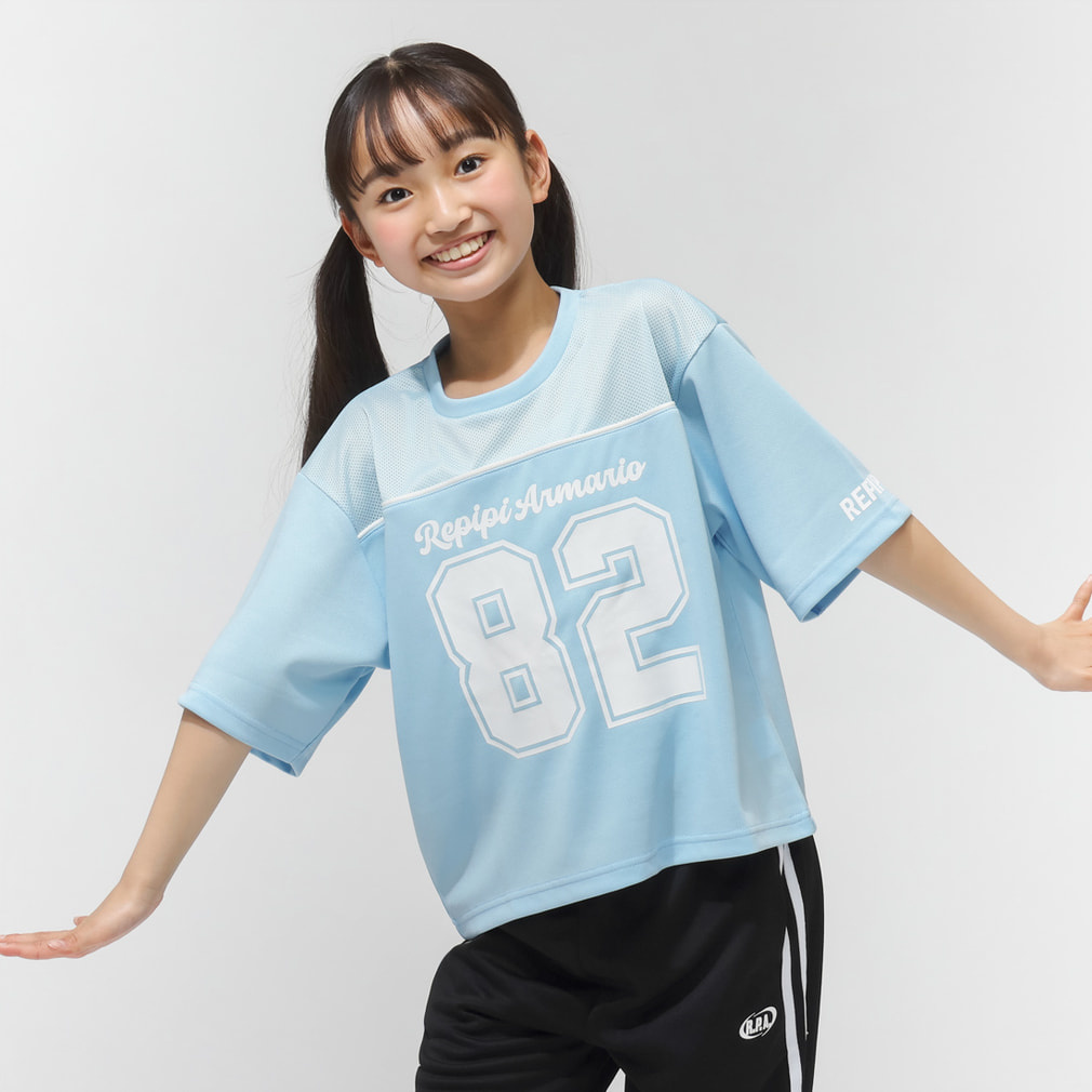 REPIPI切替半袖Tシャツ(サックスブルー-140cm)