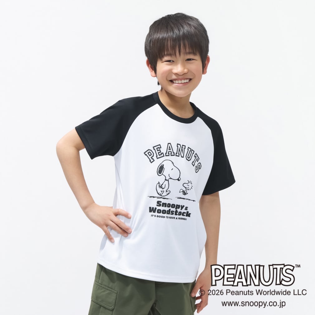 iCOOL 遮熱UV ラグランTシャツ TIGORA(ブラック×ホワイト-100cm)