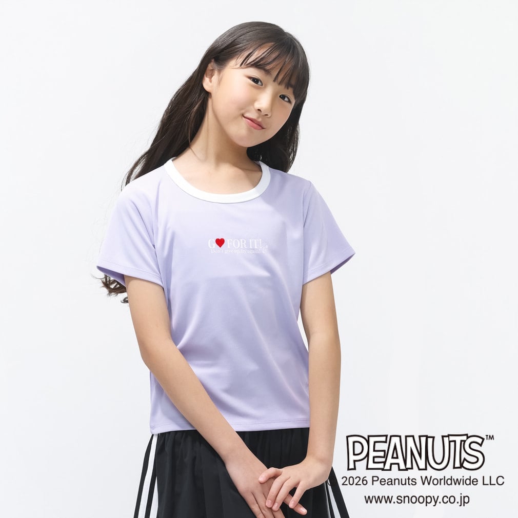 iCOOL 遮熱 リンガーワンポイントTシャツ TIGORA(ラベンダー×ホワイト-110cm)