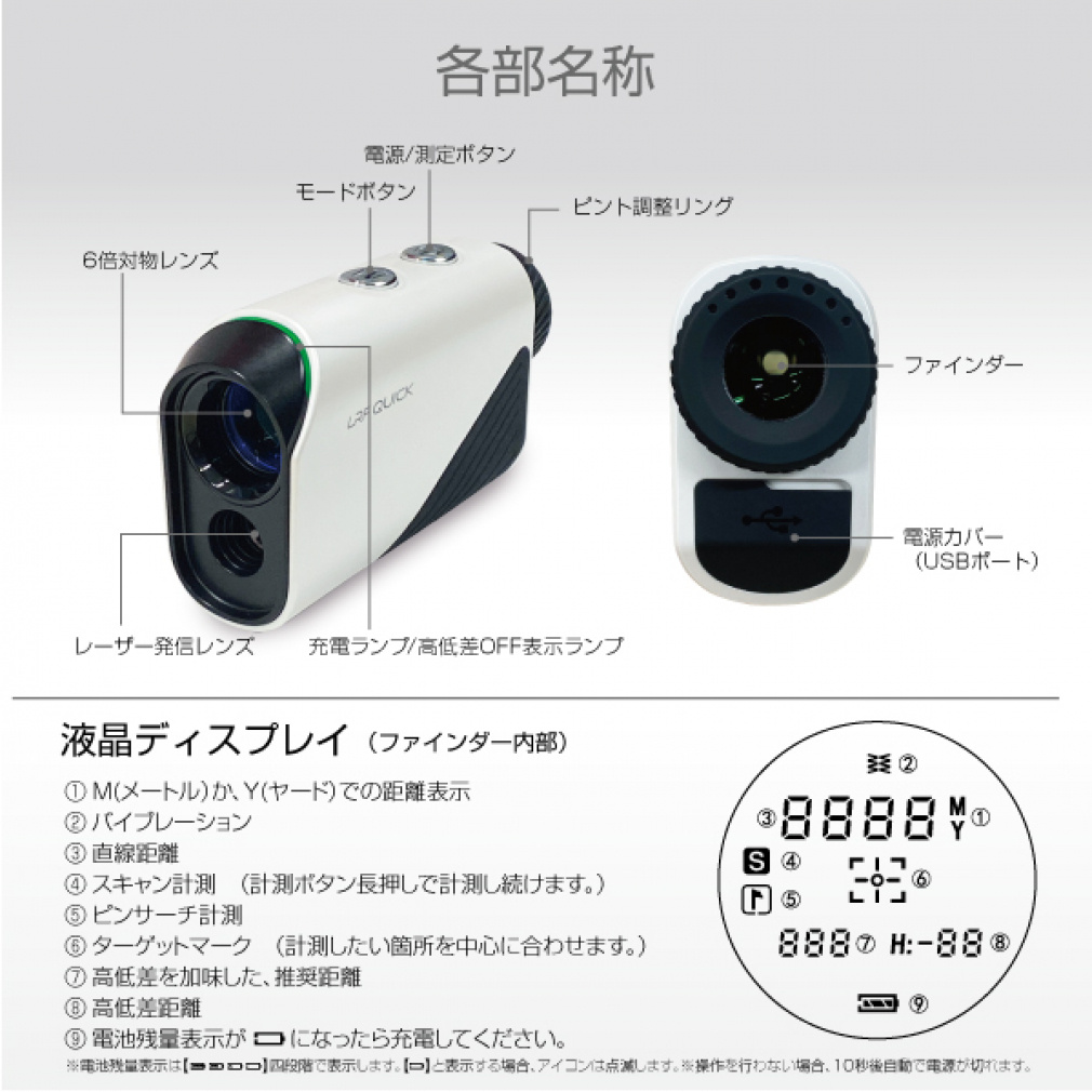 LRF QUICK コンパクト 距離計測器 ピンサーチ ケース付 内蔵