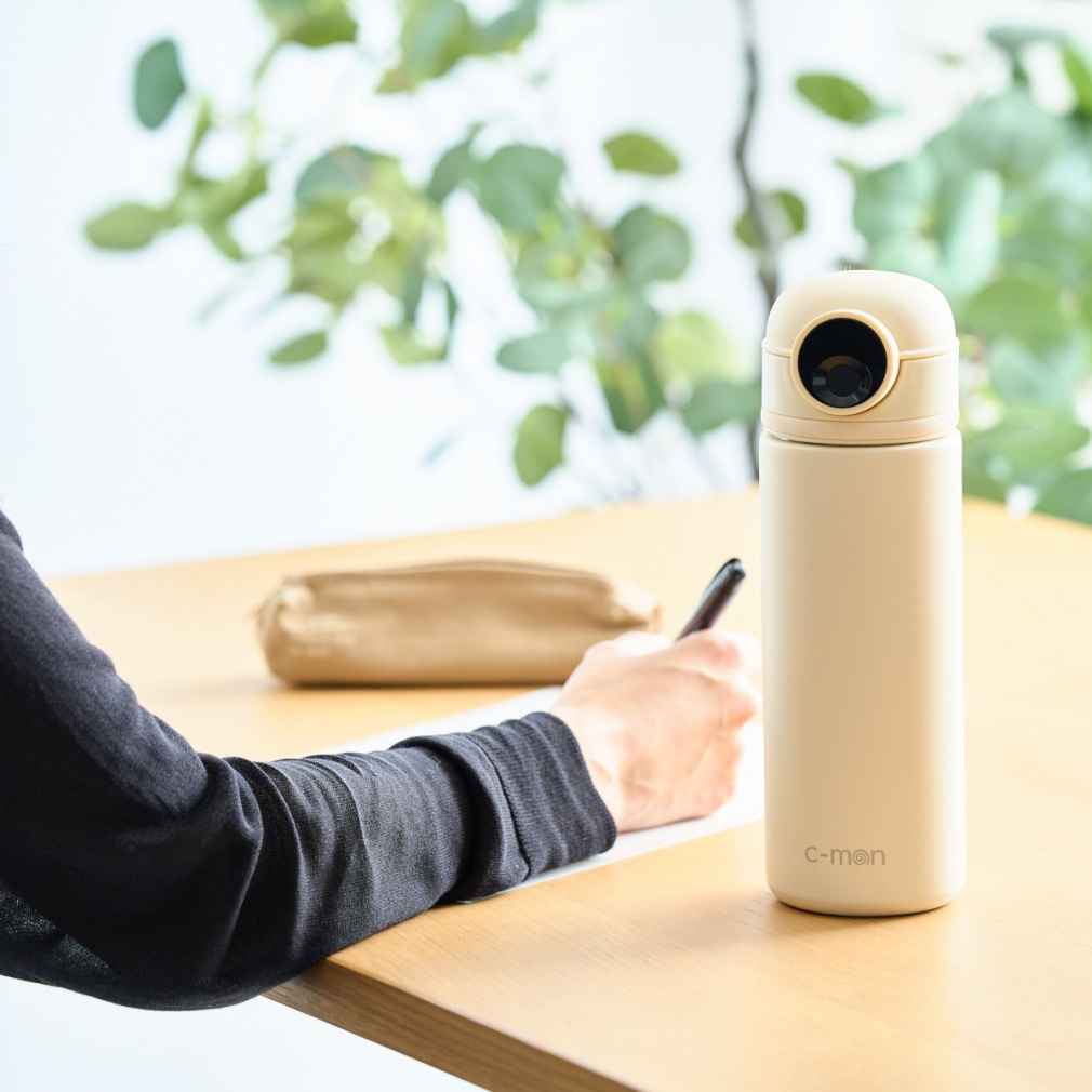 指紋認証機能付きスマートボトルc-mon シーモン ペールピンク 選べる特典付 c-mon シーモン 指紋センサー付き真空断熱ボトル