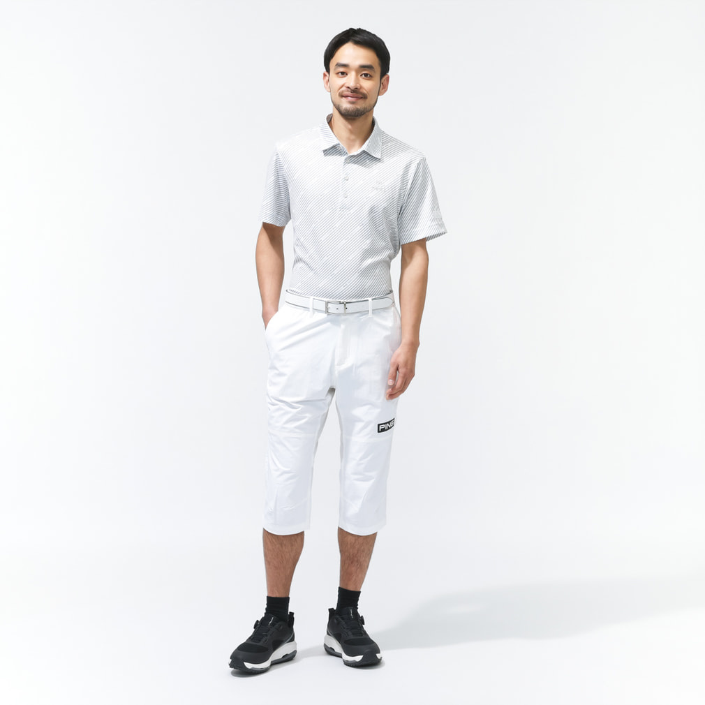 新品　PING ピン　セットアップ　ポロシャツ　ハーフパンツ　ホワイト　Lサイズ ピン ゴルフウェア 半袖シャツ 春 夏 ホールメッシュ総柄半袖