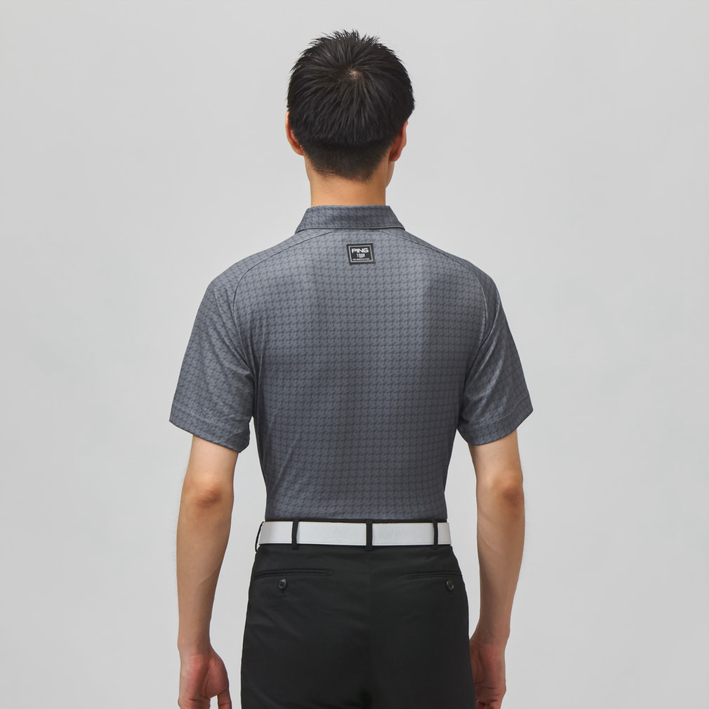 [新品] PING 吸水速乾/UVカット 千鳥プリント ハーフジップ ポロ L ピン ゴルフウェア 半袖シャツ 秋 冬 千鳥プリントハーフジップ半袖