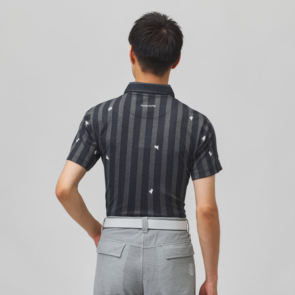 パーリーゲイツ ゴルフウェア 半袖シャツ 秋 冬 Peメッシュストライプ