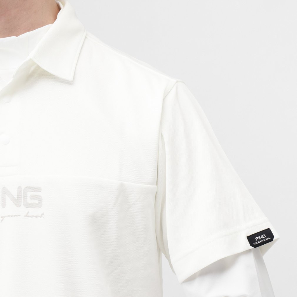 【新品タグ付き】PING メンズ L ホワイトシャツ ピン ゴルフウェア セットシャツ 秋 冬 レイヤードツインセット