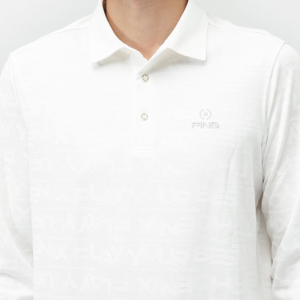 ピン ゴルフウェア 長袖シャツ 秋 冬 ロゴジャカード長袖ポロシャツ