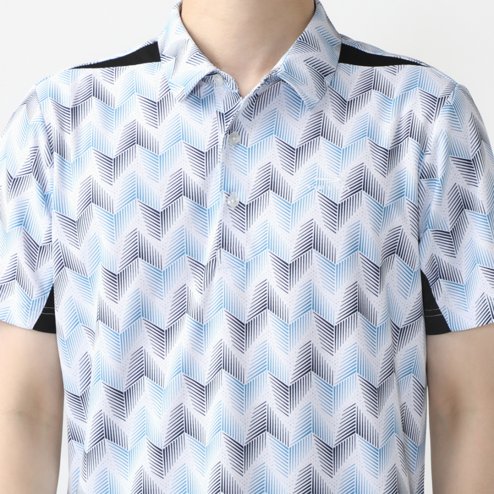 ティゴラ ゴルフウェア 半袖シャツ 春 夏 遮熱幾何学柄ポロシャツ (TR