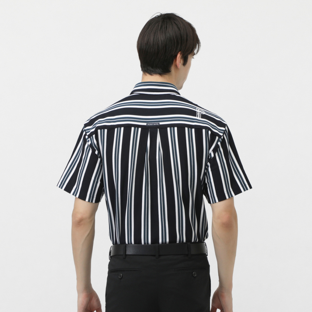 パーリーゲイツ ゴルフウェア 半袖シャツ 春 夏 切替ボーダー 縦