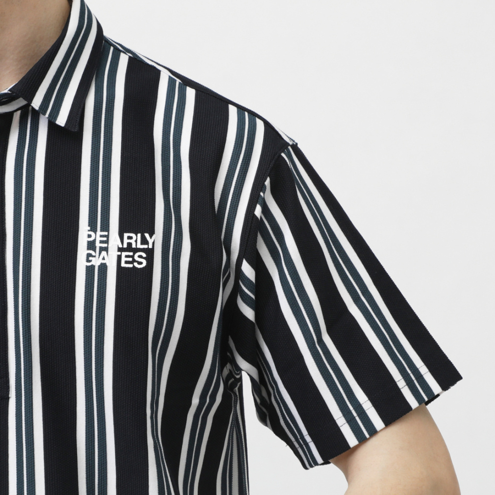 パーリーゲイツ ゴルフウェア 半袖シャツ 春 夏 切替ボーダー 縦