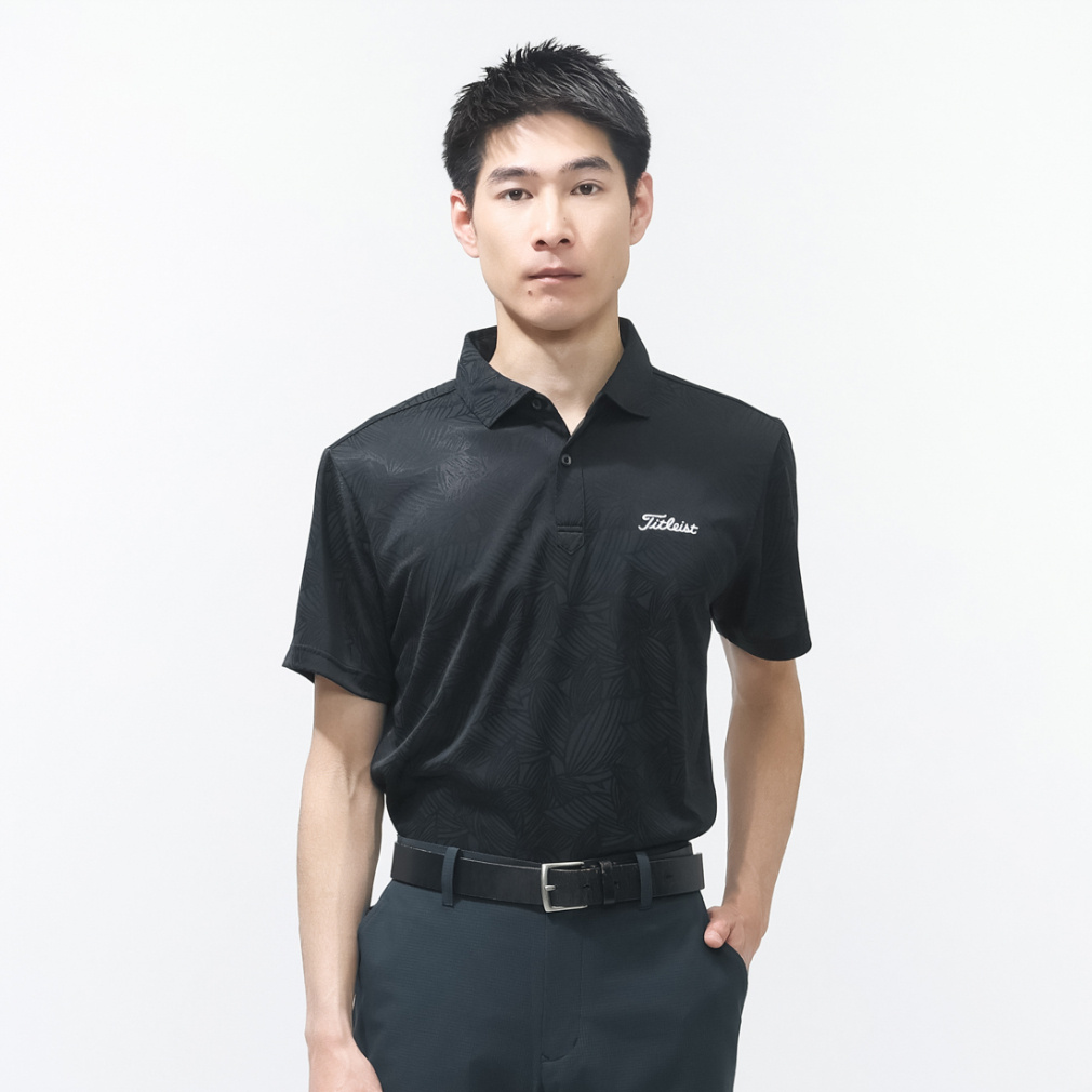 Titleist ゴルフ メンズシャツ L ブラック TMLMS107J タイトリスト ゴルフウェア 半袖シャツ 春 夏 ボタニカルジャカード