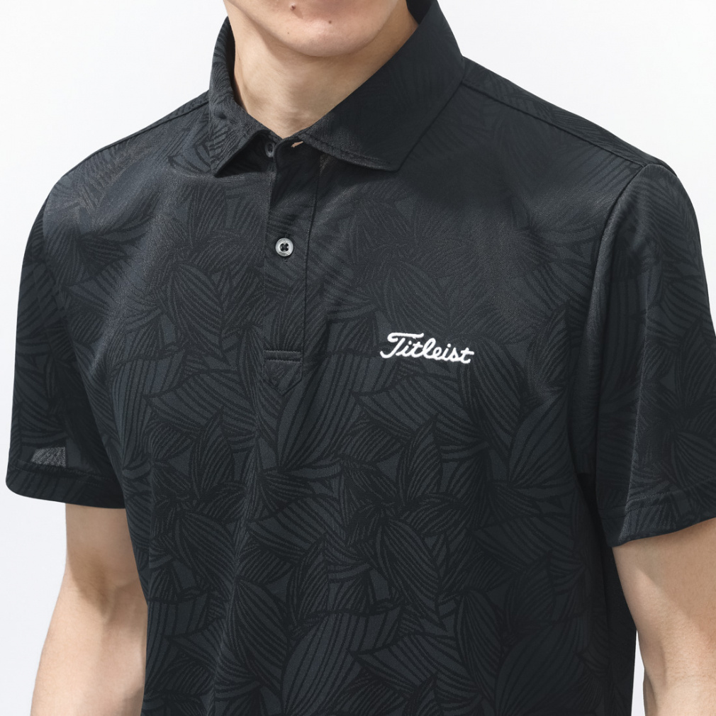Titleist ゴルフ メンズシャツ L ブラック TMLMS107J タイトリスト ゴルフウェア 半袖シャツ 春 夏 ボタニカルジャカード