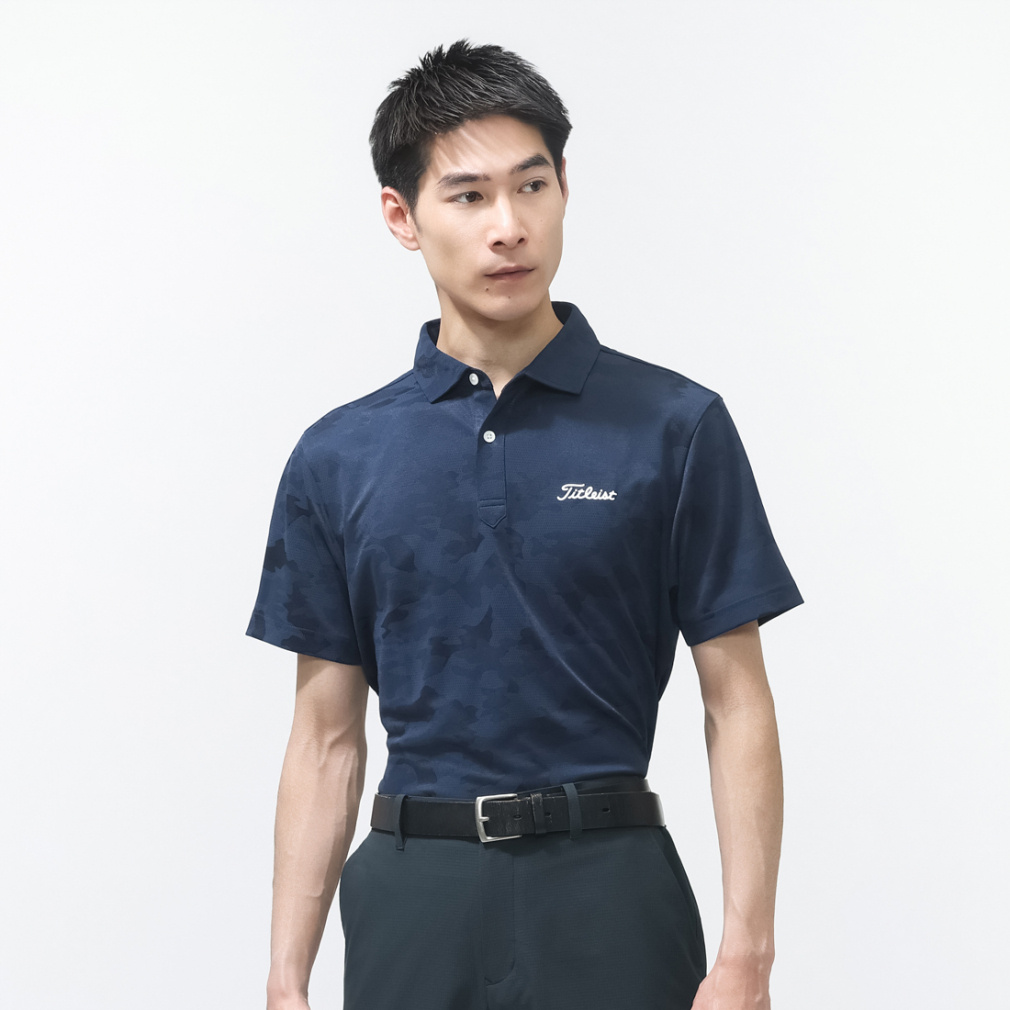Titleist ネイビー カモフラージュ ポロシャツ M タイトリスト ゴルフウェア 半袖シャツ 春 夏 カモフラージュ ジャ