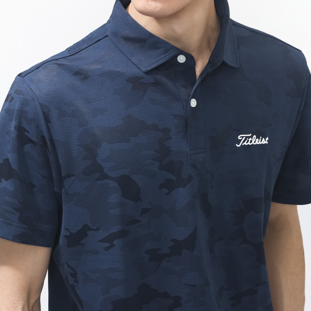 Titleist ネイビー カモフラージュ ポロシャツ M タイトリスト ゴルフウェア 半袖シャツ 春 夏 カモフラージュ ジャ