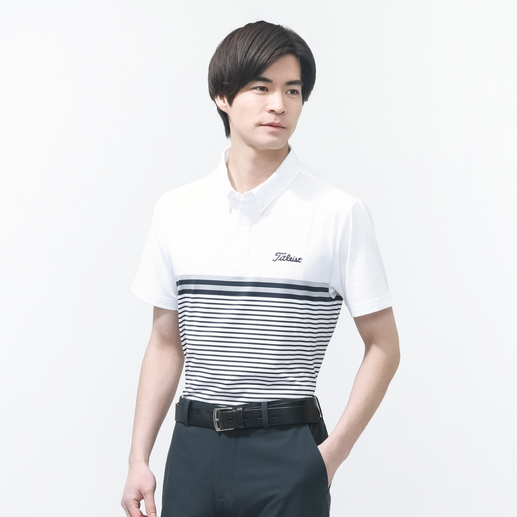 タイトリスト ゴルフウェア 半袖シャツ 春 夏 パネルストライプサキゾ