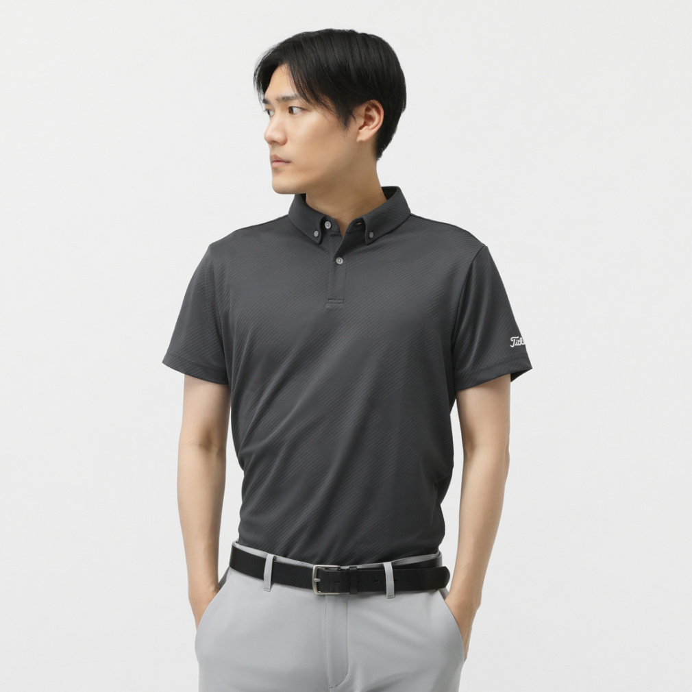 タイトリスト ゴルフウェア 半袖シャツ 春 夏 ジャカードボタンダウン