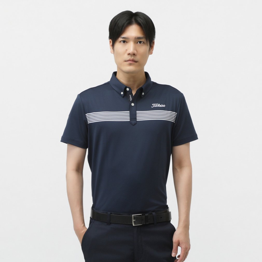 タイトリスト ゴルフウェア 半袖シャツ 春 夏 チェストストライプサキ