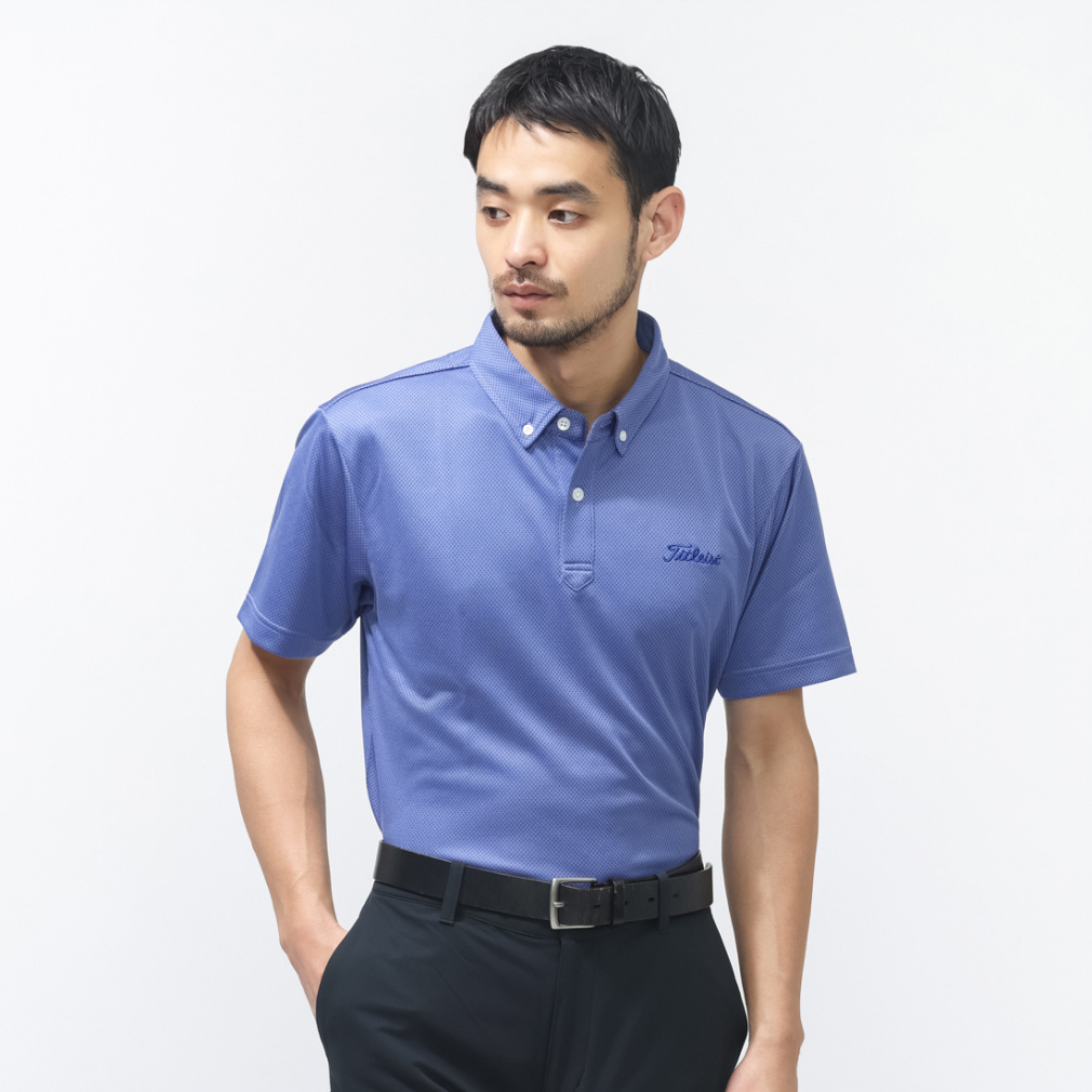 タイトリスト ゴルフウェア 半袖シャツ 春 夏 ダイヤジャカード ボタン