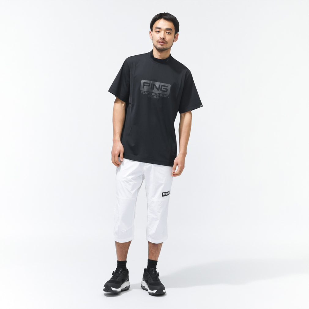【ブラック】Wメッシュ アセイヤーン半袖ハイネックシャツ <EARLY AUTUMN> (MENS) PING APPAREL｜Wメッシュ アセイヤーン半袖ハイネックシャツ <EARLY
