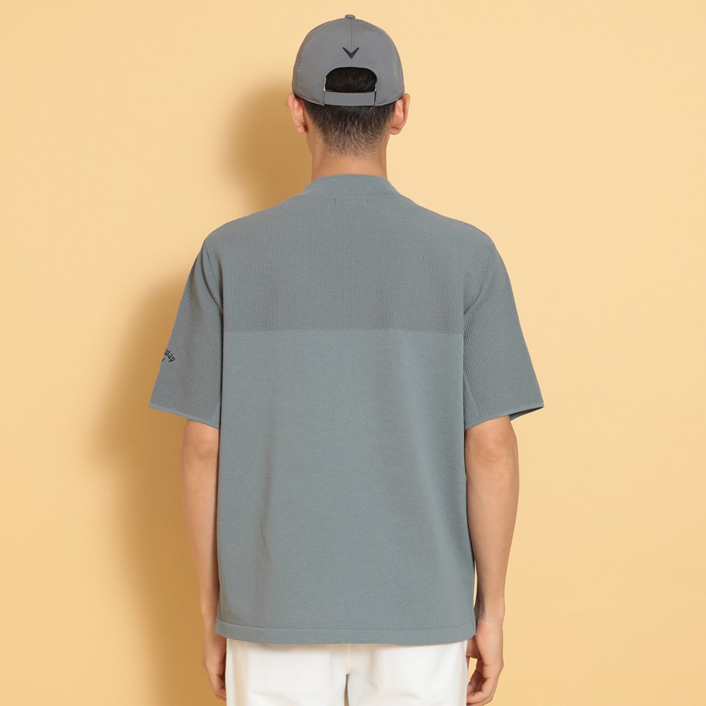 キャロウェイ ゴルフウェア 半袖シャツ 春 夏 ｶﾉｺ編みニットモック