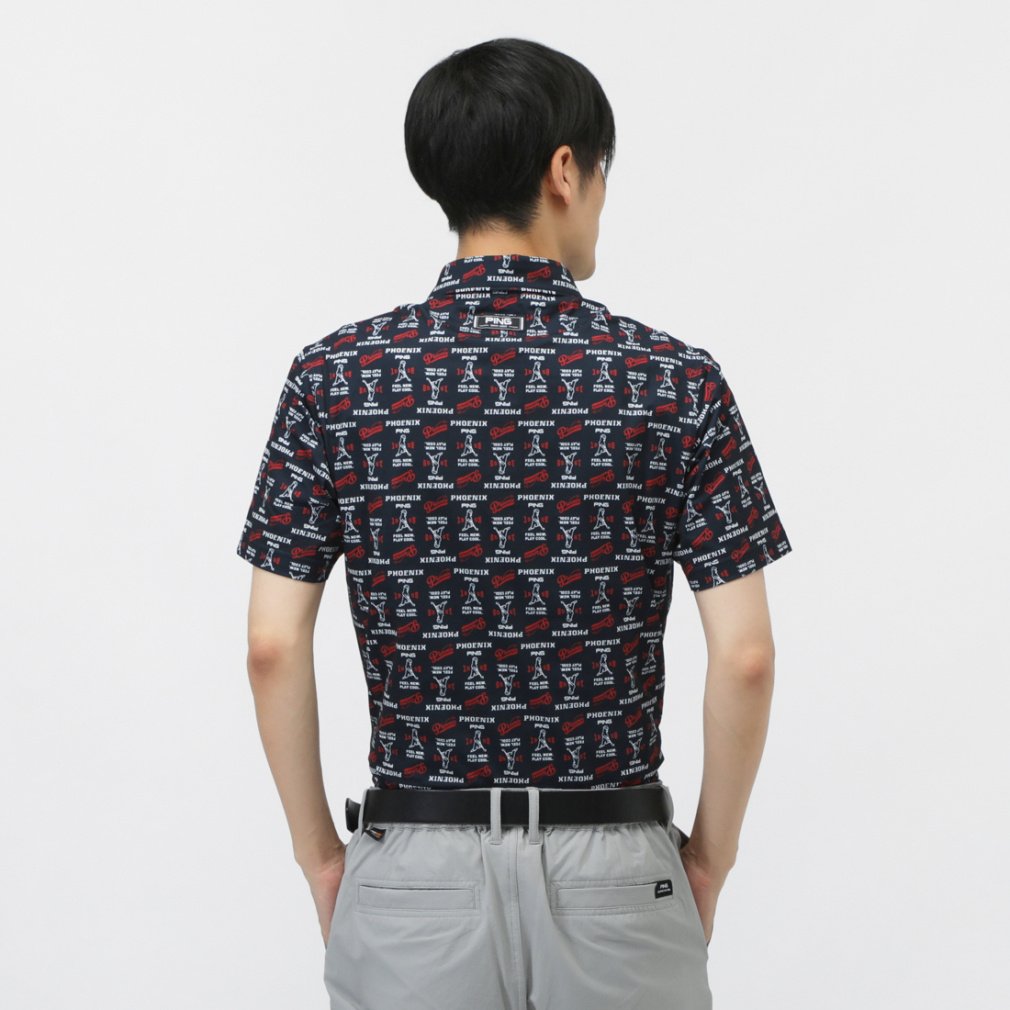 ピン ゴルフウェア 半袖シャツ 秋 冬 ドットメッシュ総柄半袖