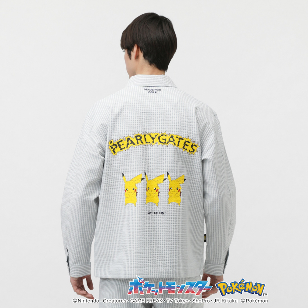 PEARLYGATES ポケモン☆ピカチュウ ☆ストライプコーチジャケット☆新品 ポケモン】ピカチュウ C/Peサッカーストライプコーチジャケット
