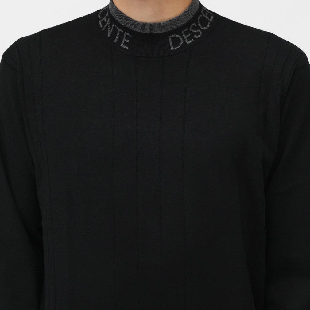 デサントゴルフ メンズ モックネック 長袖ニット セーター 黒 XLサイズ ロゴ デサント ゴルフ ゴルフウェア 長袖セーター 秋 冬 レーヨン混モック