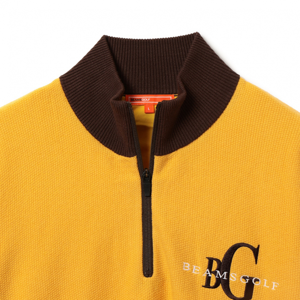 BEAMS GOLF ハーフジップジャケット L ブラック/イエロー ビームスゴルフ ゴルフウェア 長袖セーター 秋 冬 ORANGE LABEL / エア