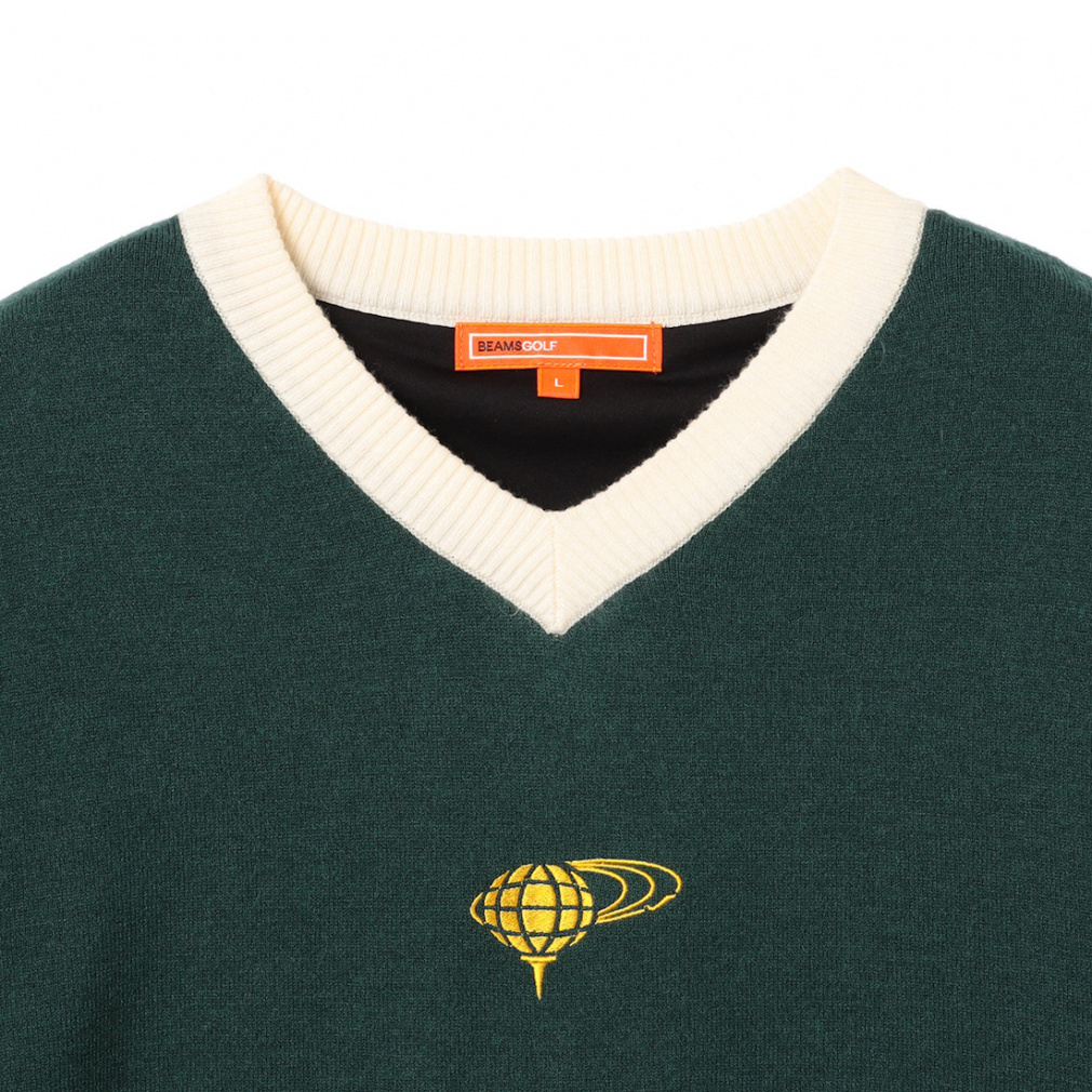 新品　ビームスゴルフ　セーター　防風　ニット 裏地付　蛍光　ネオン　イエロー ビームスゴルフ ゴルフウェア 長袖セーター 秋 冬 ORANGE LABEL / エア