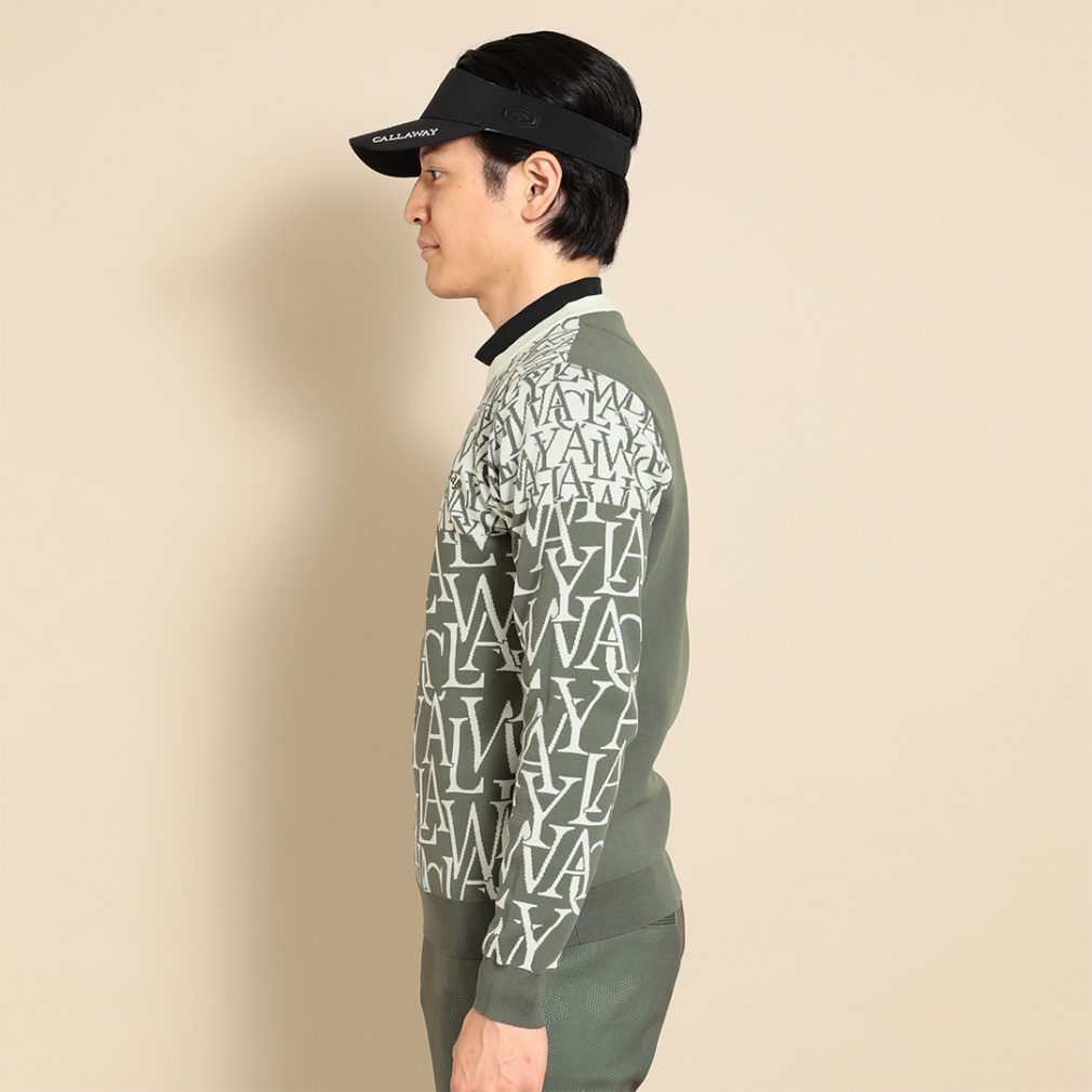 Callaway 日本製 総柄ニット LL 綿 未使用級 グリーン 花柄 希少 Callaway 日本製 総柄ニット LL 綿 未使用級 グリーン 花柄 希少