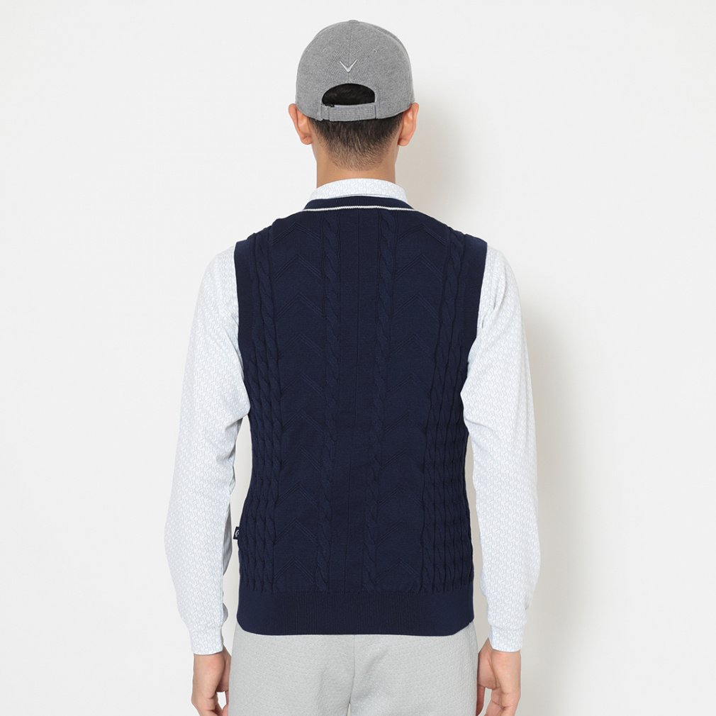 キャロウェイ ゴルフウェア ベスト 秋 冬 Vネックケーブルニットベスト