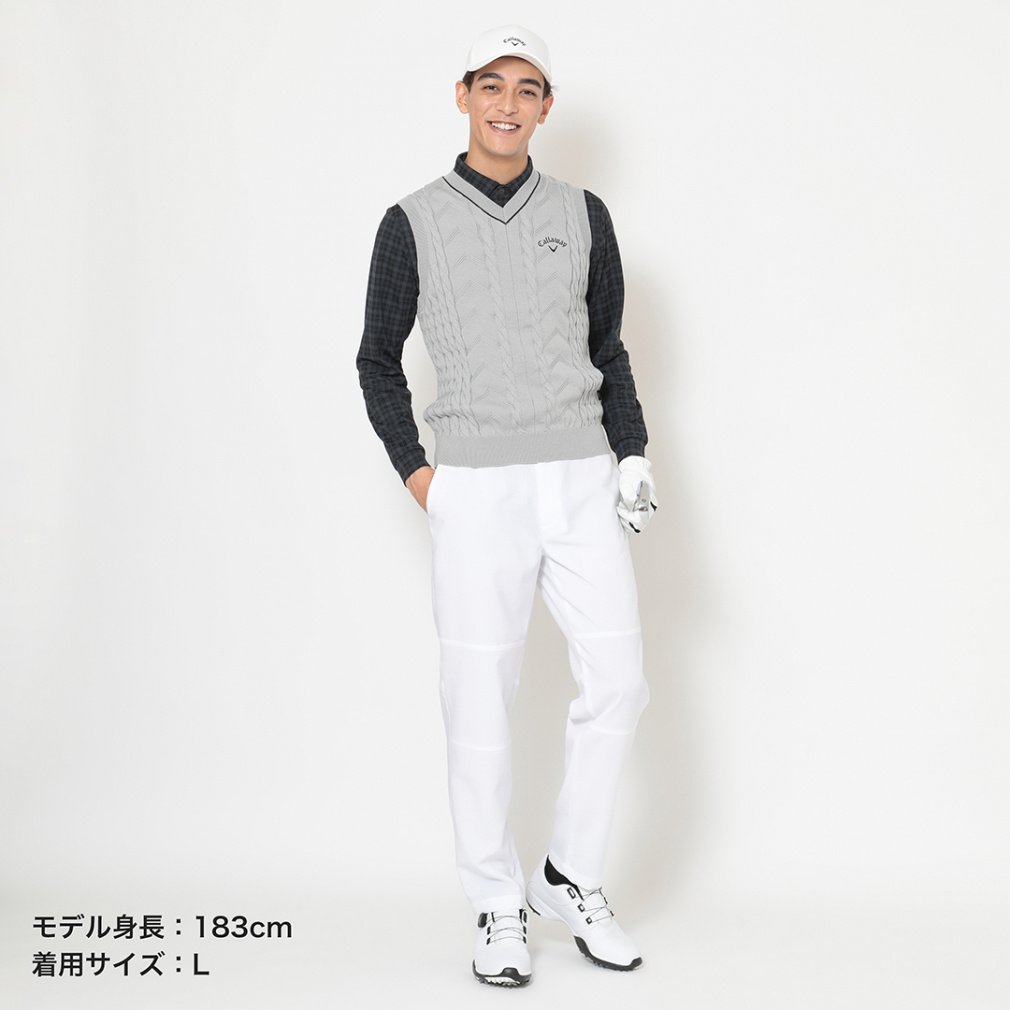キャロウェイ ゴルフウェア ベスト 秋 冬 Vネックケーブルニットベスト