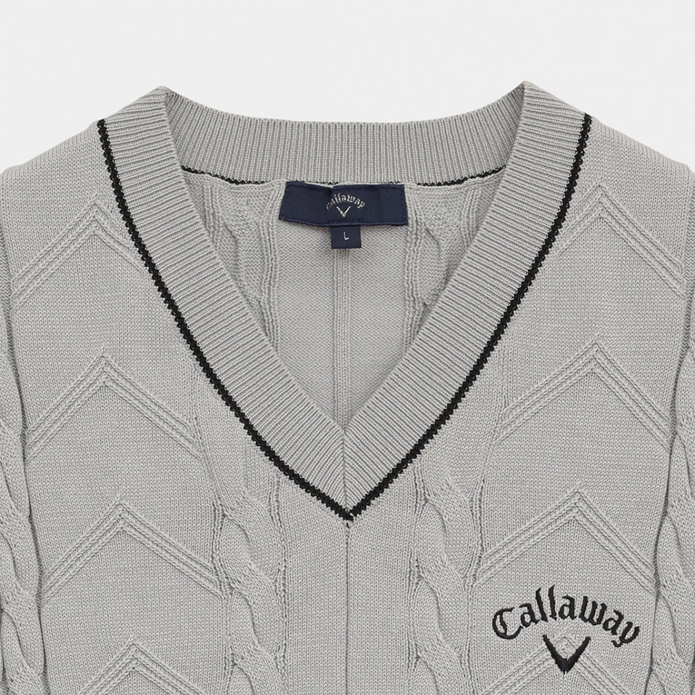 キャロウェイ ゴルフウェア ベスト 秋 冬 Vネックケーブルニットベスト