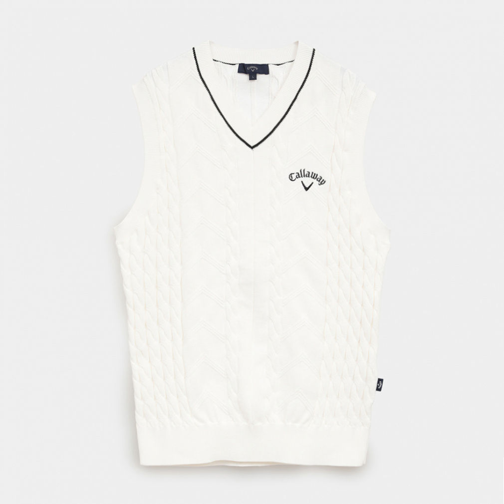 キャロウェイ ゴルフウェア ベスト 秋 冬 Vネックケーブルニットベスト