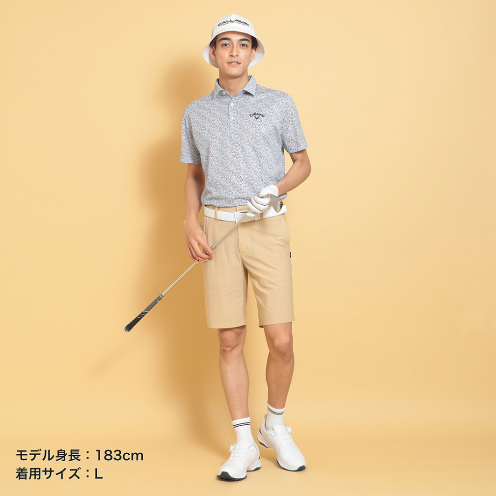 新品 キャロウェイ かざあなメッシュ ベージュハーフパンツ M かざあなロゴプリントメッシュ ショートパンツ(ハーフパンツ
