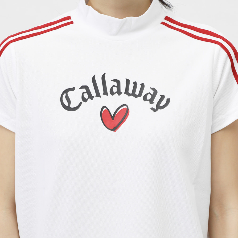 Callaway レディース ゴルフシャツ ハート柄 ホワイト L キャロウェイ レディース ゴルフウェア 半袖シャツ 春 夏 LOVE 半袖