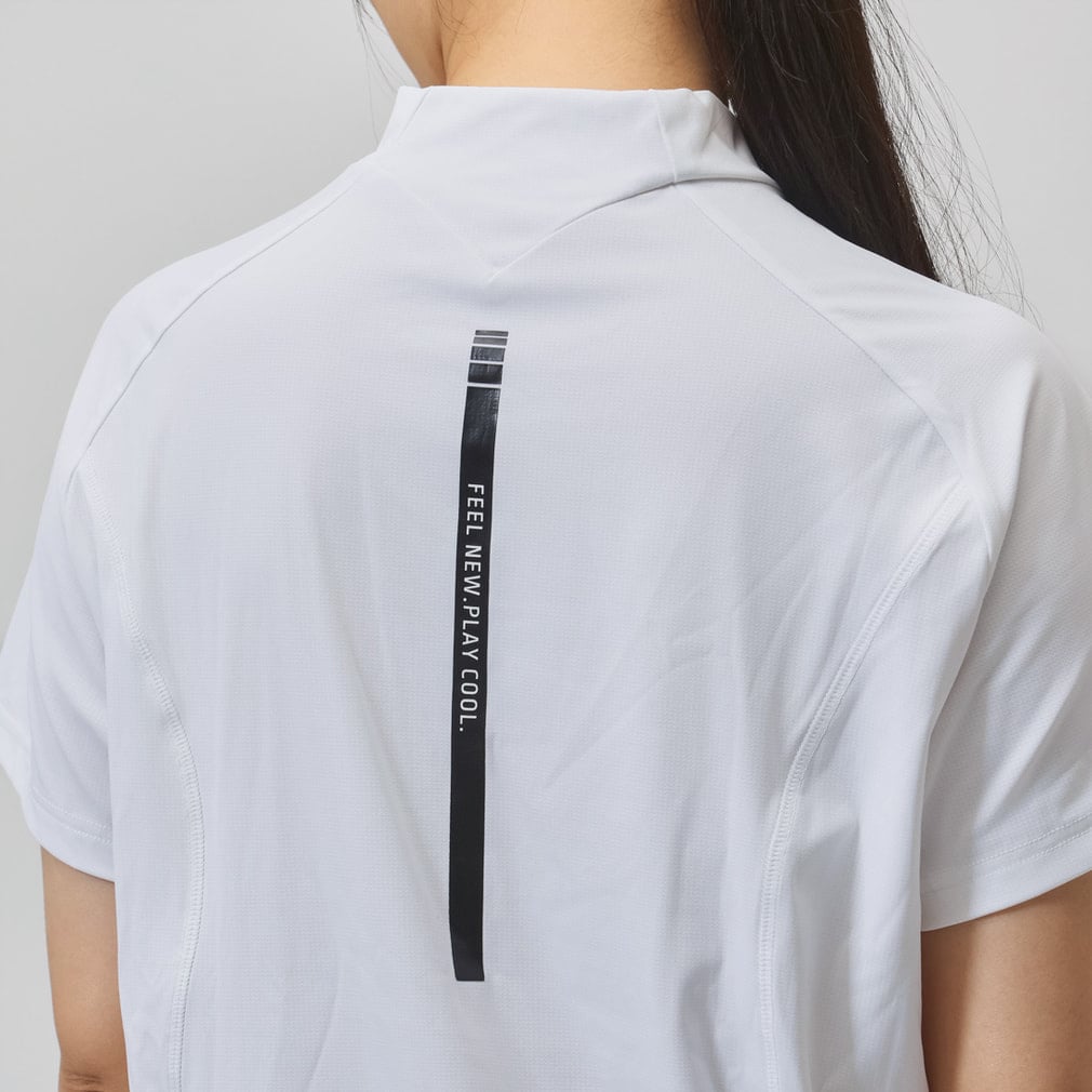 新品❤️TFW49 ハイネック半袖シャツ ホワイト ピン レディース ゴルフウェア 半袖シャツ 秋 冬 リラックス半袖