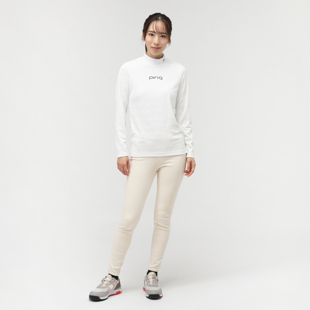 ピン レディース ゴルフウェア 長袖シャツ 秋 冬 ロゴジャカード長袖