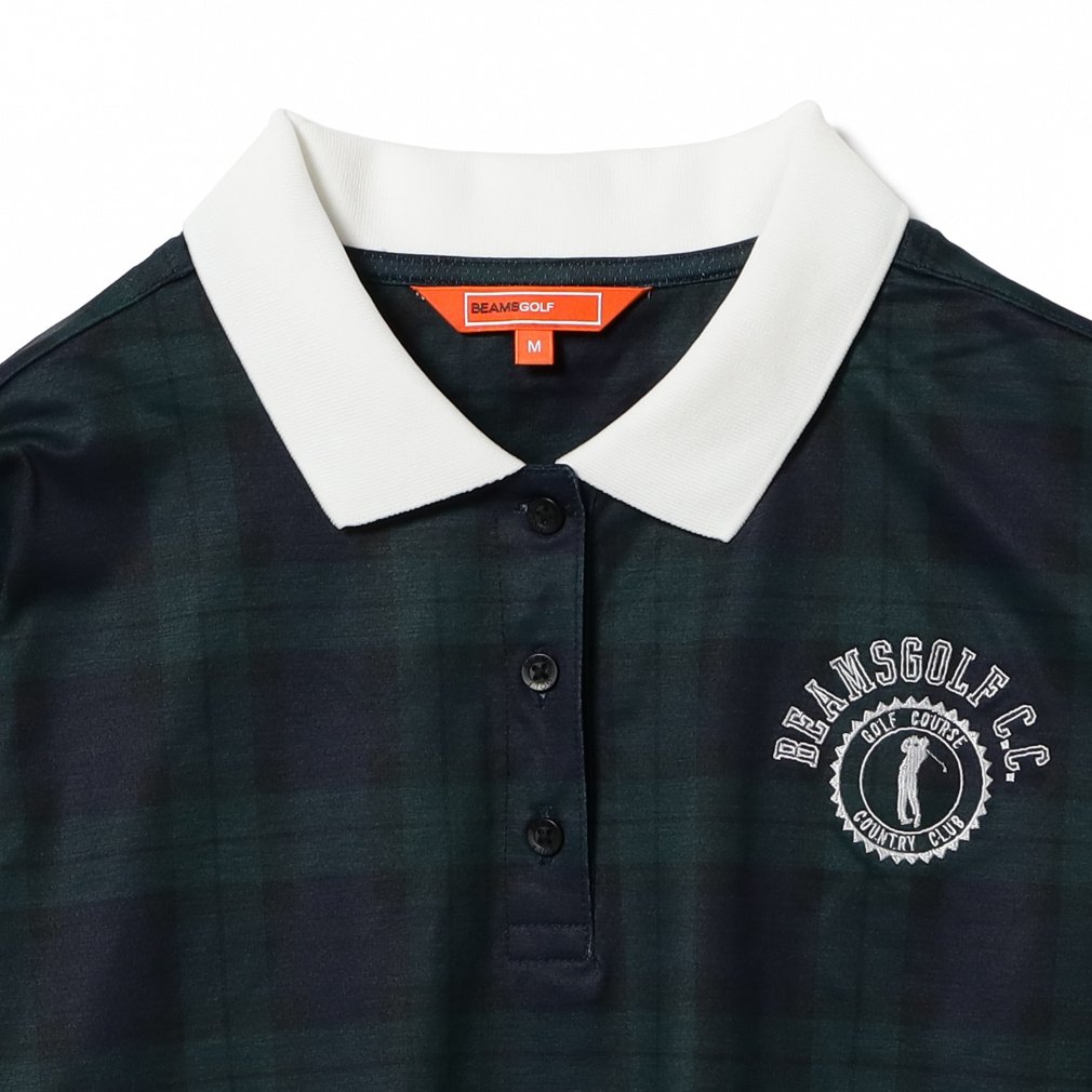 美品 BEAMS GOLF ビームス ゴルフウエア 前開きポロシャツ 総柄 白S ビームスゴルフ レディース ゴルフウェア 長袖シャツ 秋 冬 ORANGE