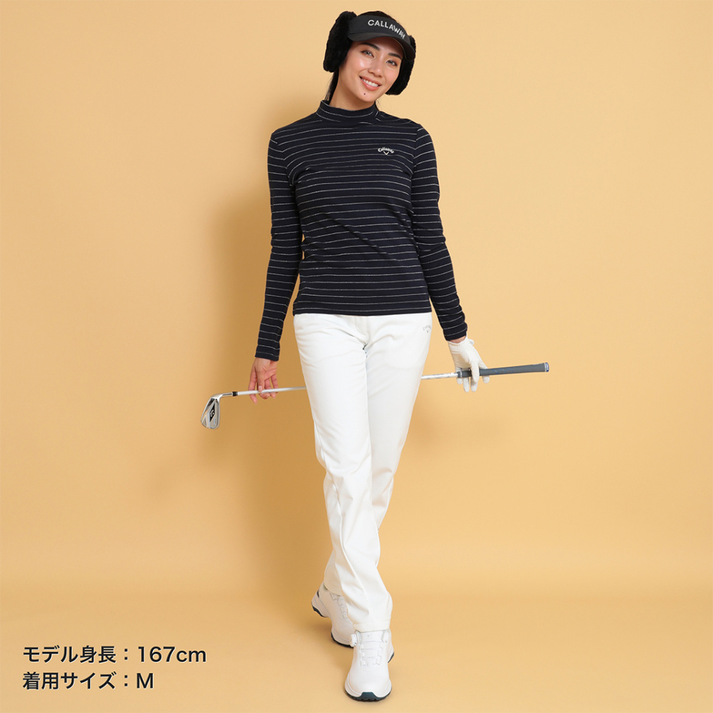 キャロウェイ レディース ゴルフウェア 長袖シャツ 秋 冬 ラメボーダー