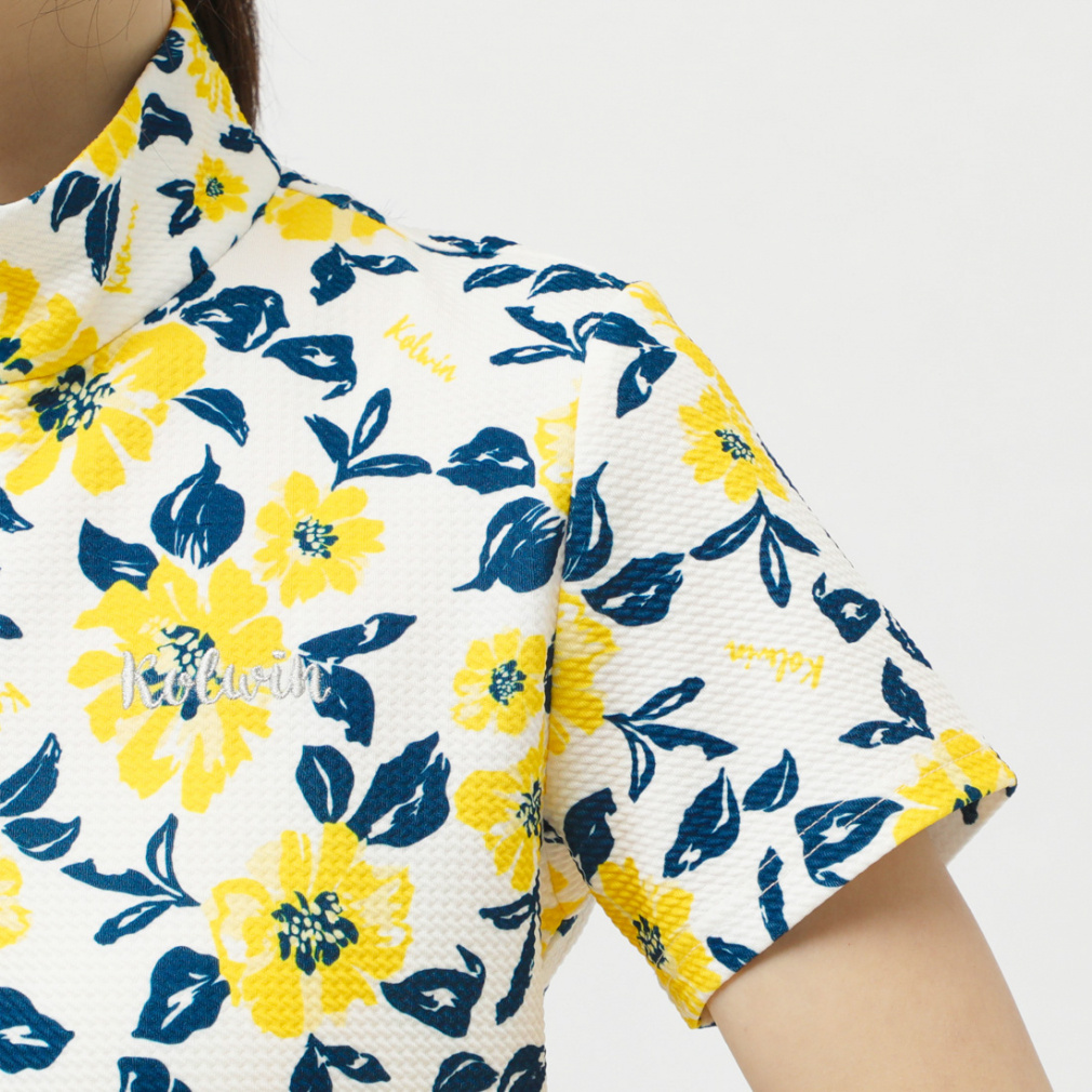 am_1782H 美品 ハーフジップ パープル 花柄 ハイネック レディース水着 ハイレグ 競泳水着 9M