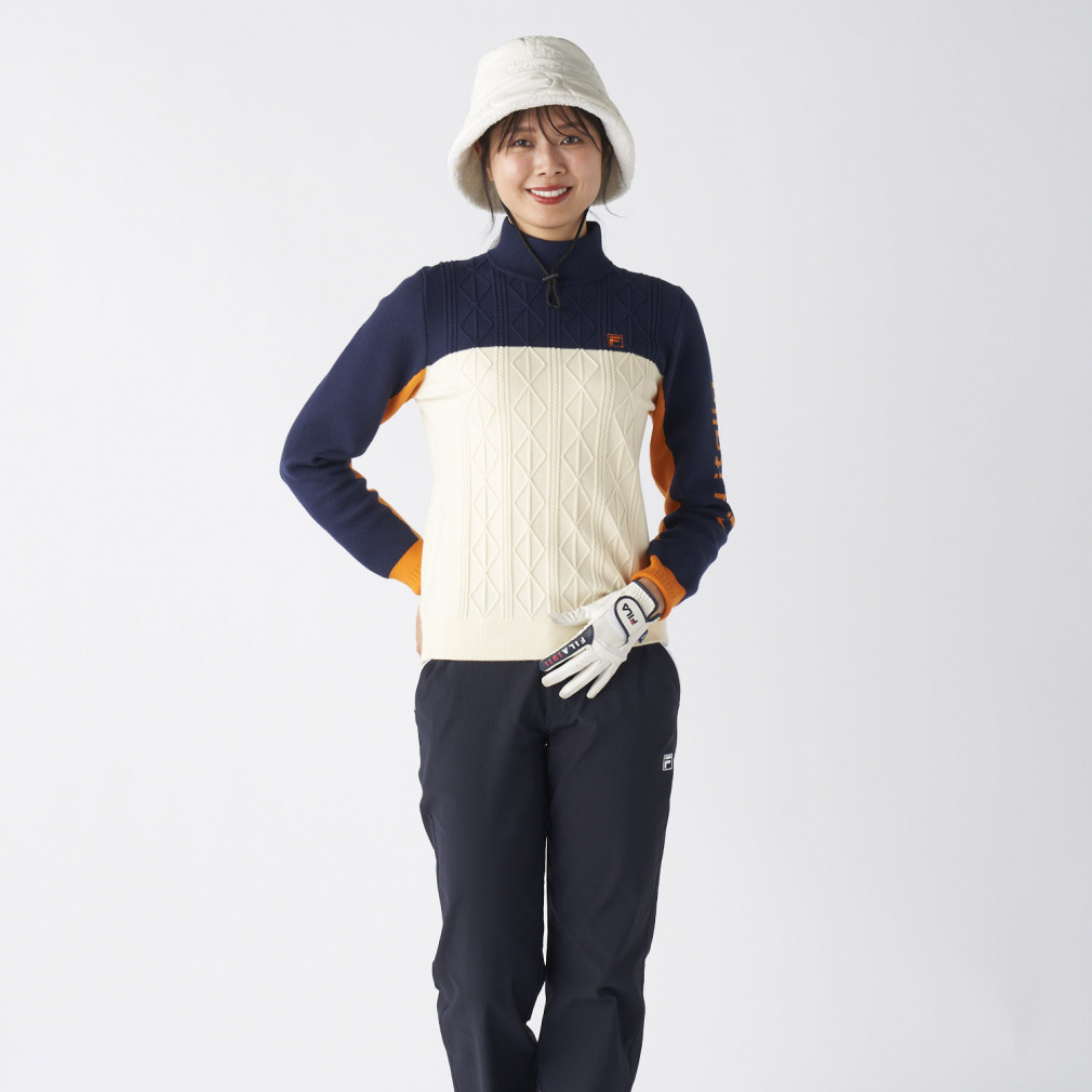 新品 フィラ ゴルフ ロゴジャガード ハイネック セーター ブラック/グレー M 30%OFFセール】FILA GOLF フィラゴルフ ゴルフウェア ハイネック