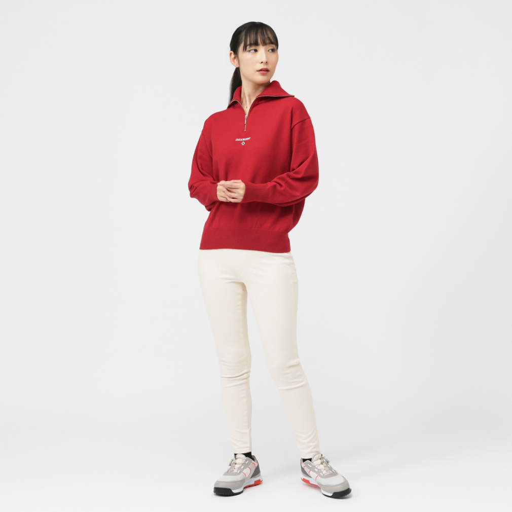 美品　ジャックバニー　ドライバーズニット　蓄熱　ダブルジップ　刺繍 ジャック バニー レディース ゴルフウェア 長袖セーター 秋 冬