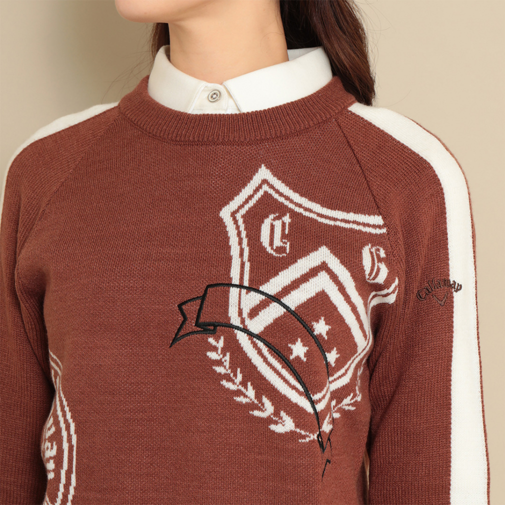 キャロウェイ レディース ゴルフウェア 長袖セーター 秋 冬 エンブレム