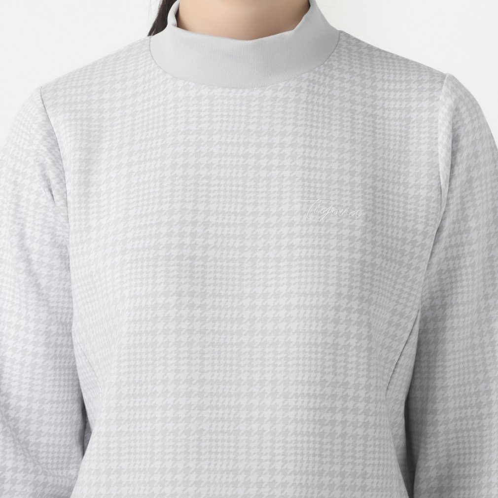 長袖千鳥柄モックネックトレーナー 千鳥柄 ストレッチ 吸水速乾 UV